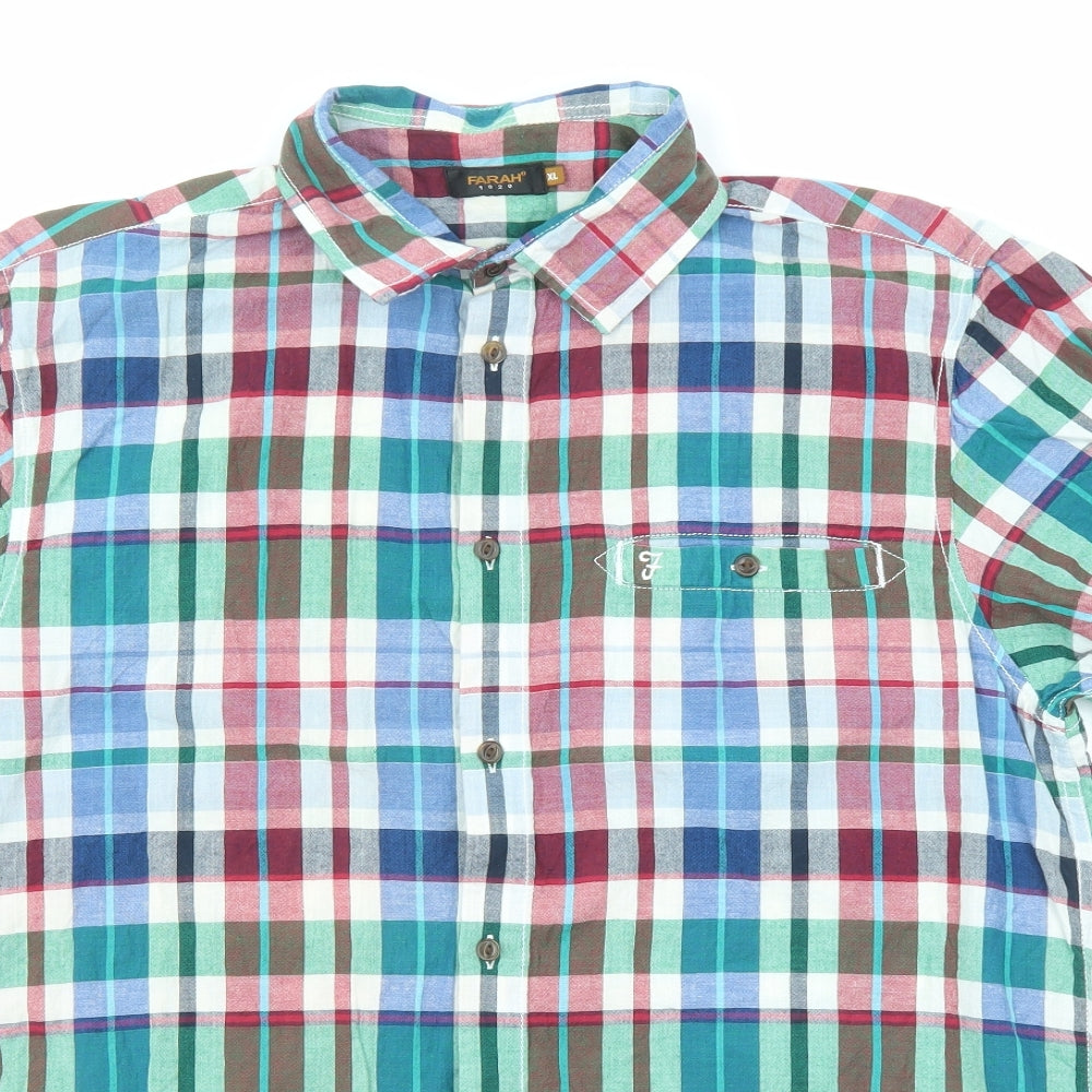 Farah Mens Multicoloured Plaid Cotton Button-Up Size XL Collared Button