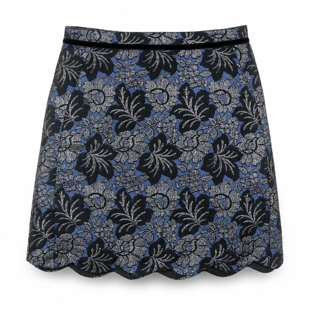 Front view of Oasis women’s multicoloured floral polyester a-line skirt, size UK 8, zip