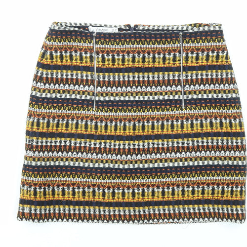 Mango Womens Multicoloured Geometric Cotton A-Line Skirt Size 10 Zip
