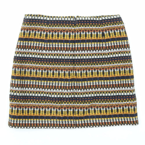 Mango Womens Multicoloured Geometric Cotton A-Line Skirt Size 10 Zip