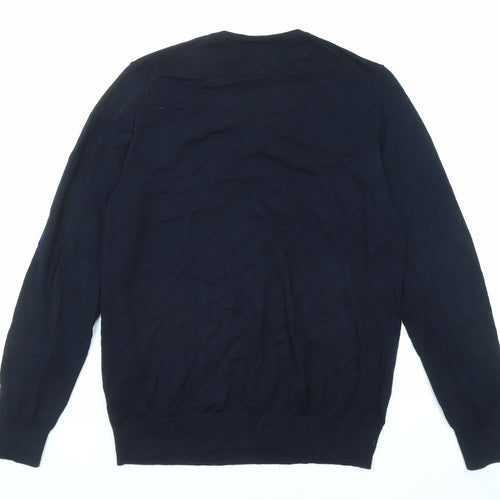 Autograph Mens Blue Round Neck Wool Pullover Jumper Size L Long Sleeve