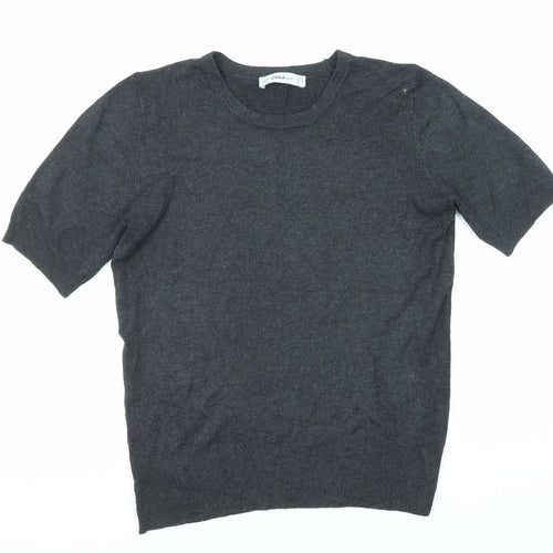 Zara Womens Grey Round Neck Acrylic Pullover Jumper Size M