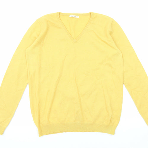 Woolovers Womens Yellow V-Neck Acrylic Pullover Jumper Size M