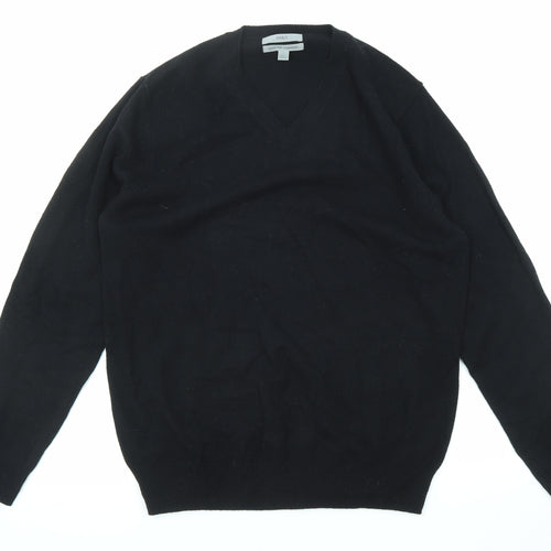 Marks and Spencer Mens Black V-Neck Wool Pullover Jumper Size L Long Sleeve