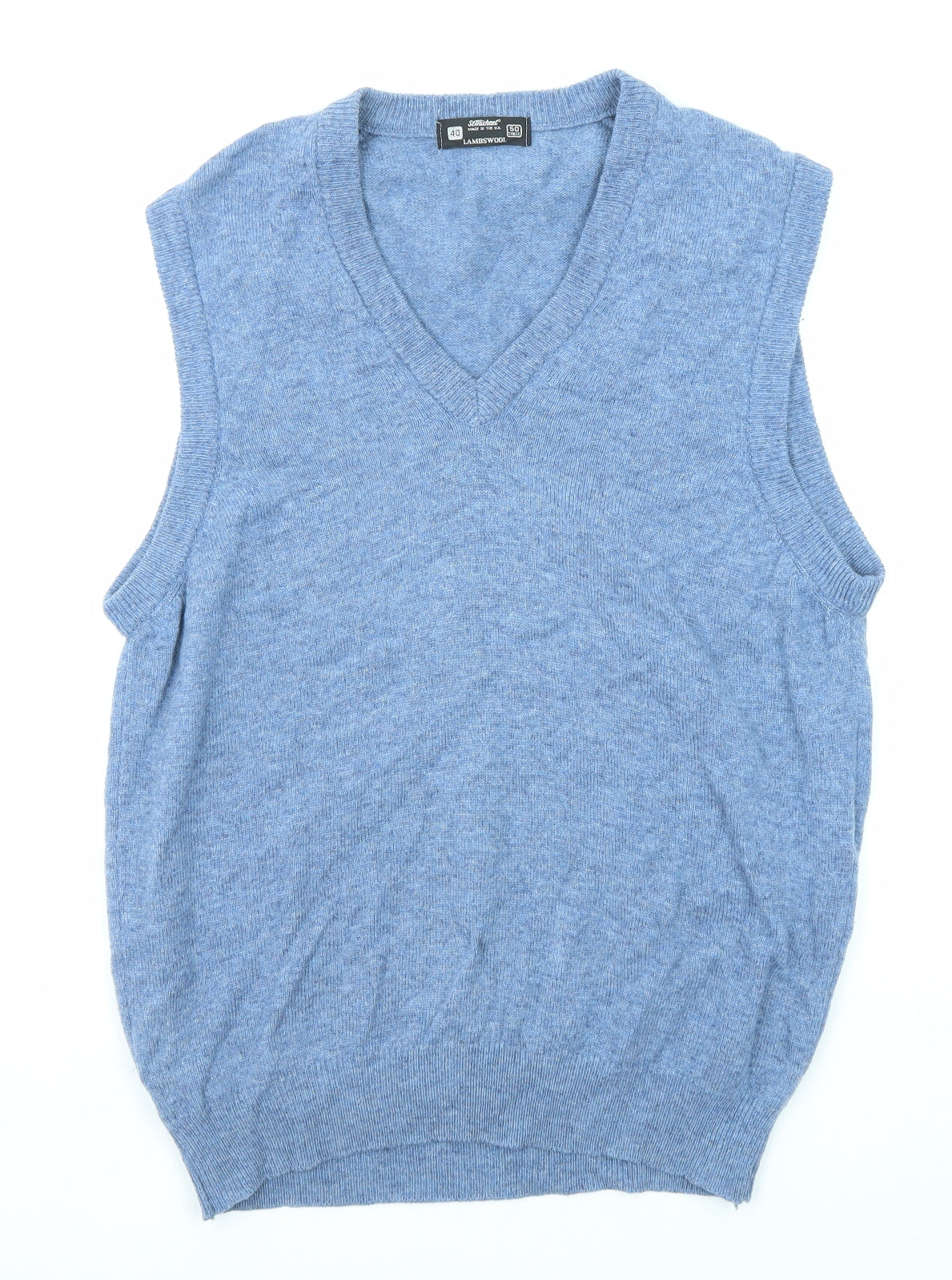 St Michael Mens Blue V-Neck Wool Vest Jumper Size L Sleeveless