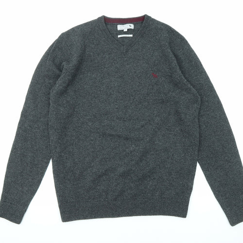 Jack Russell Mens Grey V-Neck Wool Pullover Jumper Size L Long Sleeve