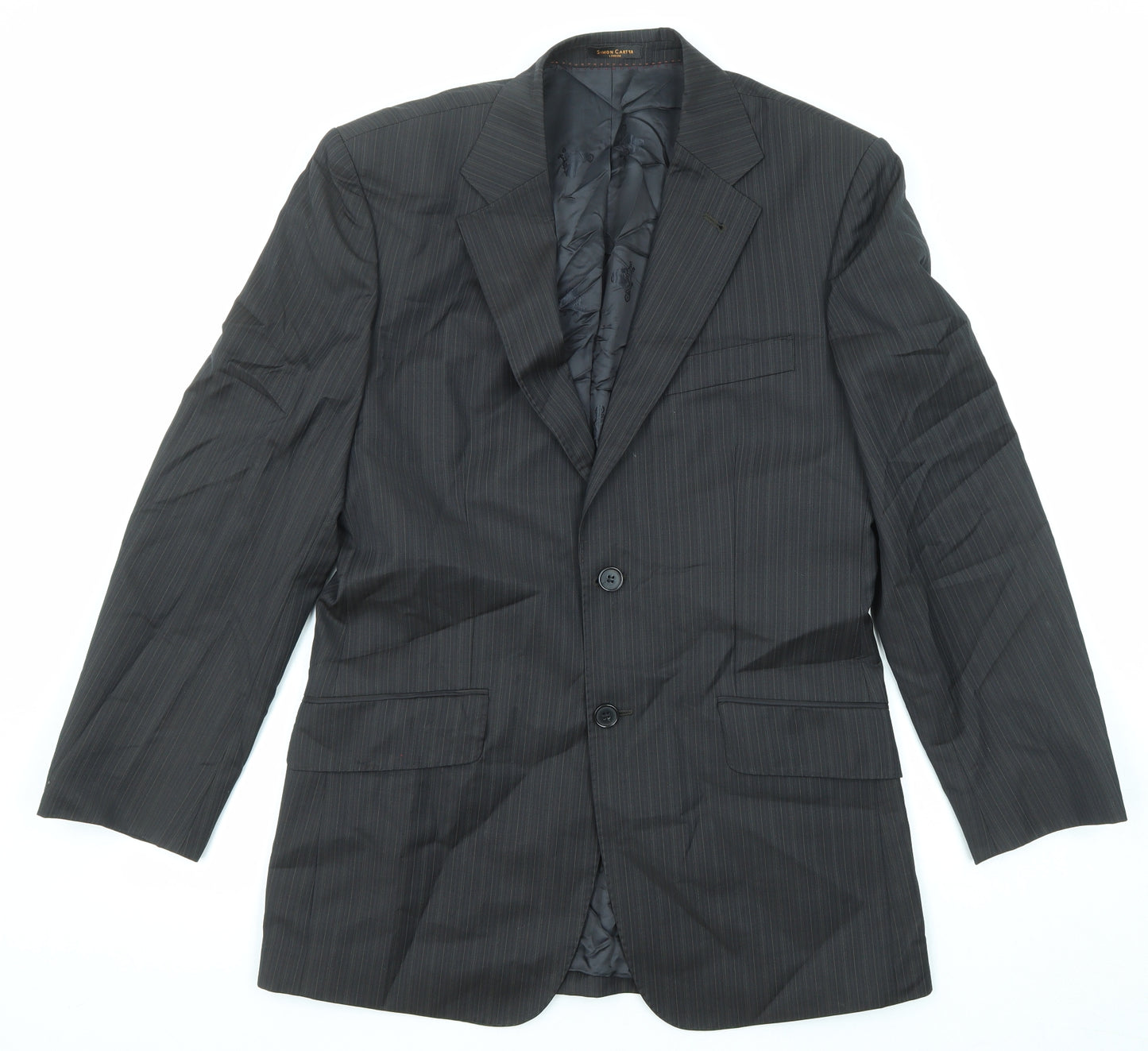 Simon Carter Mens Black Striped Polyester Jacket Suit Jacket Size 38 Regular
