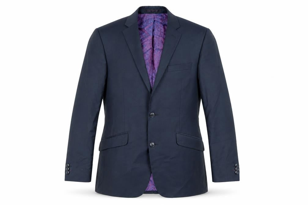 Front view of Gibson men’s blue wool jacket suit jacket, size 38, regular