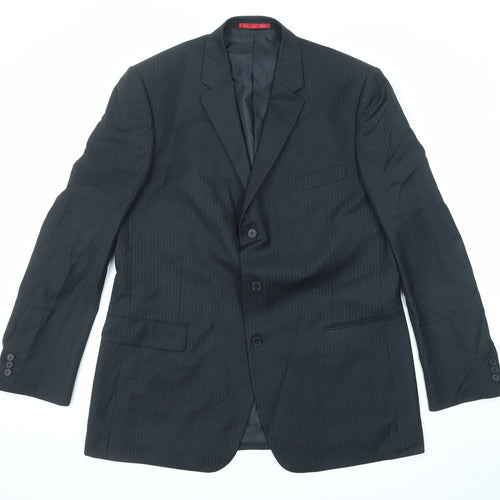 Burton Mens Black Striped Polyester Jacket Suit Jacket Size 46 Regular