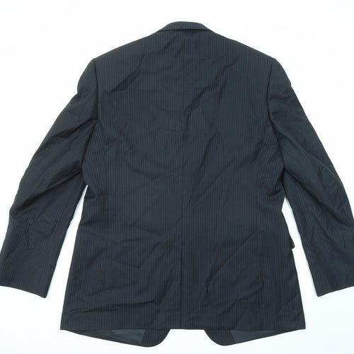 Burton Mens Black Striped Polyester Jacket Suit Jacket Size 46 Regular