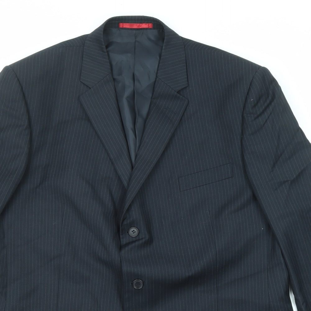 Burton Mens Black Striped Polyester Jacket Suit Jacket Size 46 Regular
