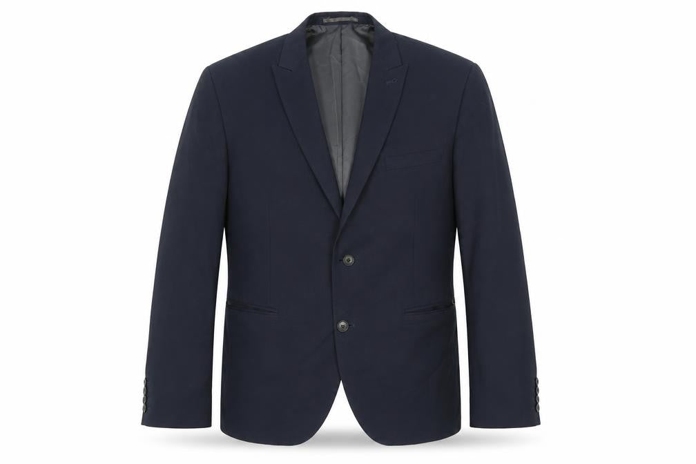 Front view of Next men’s blue polyester jacket suit jacket, size 44, regular