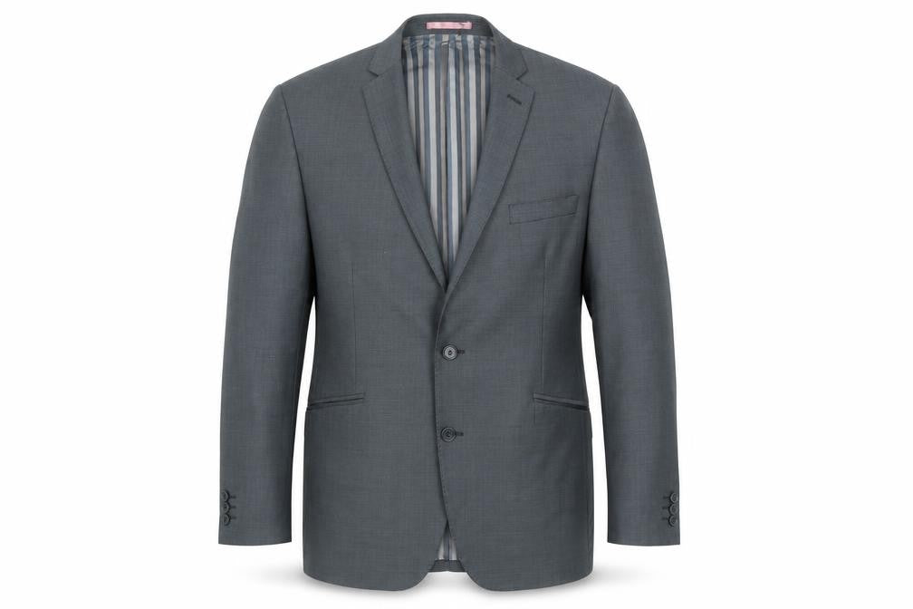 Front view of Flintoff men’s grey wool jacket suit jacket, size 42, regular