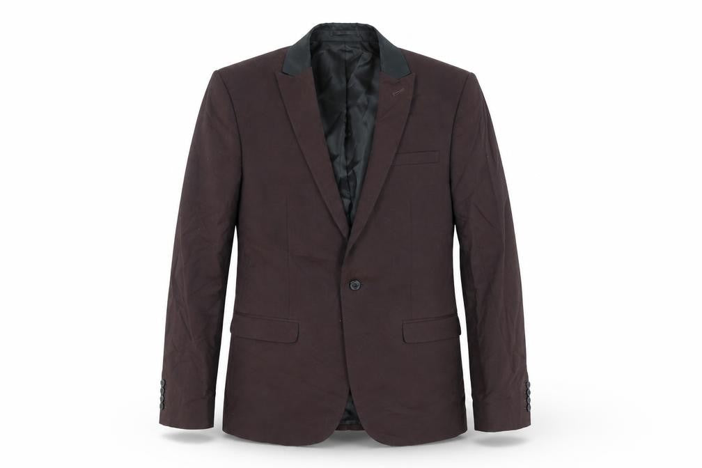 Front view of ASOS men’s purple polyester jacket suit jacket, size 40, regular