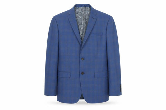 Front view of Limehaus men’s blue striped polyester jacket suit jacket, size 40, regular