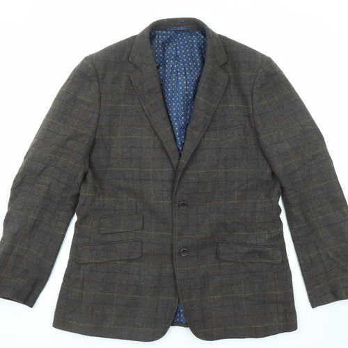 Harvey & Jones Mens Green Check Polyester Jacket Blazer Size 44 Regular - Elbow Patches