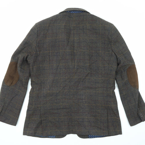 Harvey & Jones Mens Green Check Polyester Jacket Blazer Size 44 Regular - Elbow Patches