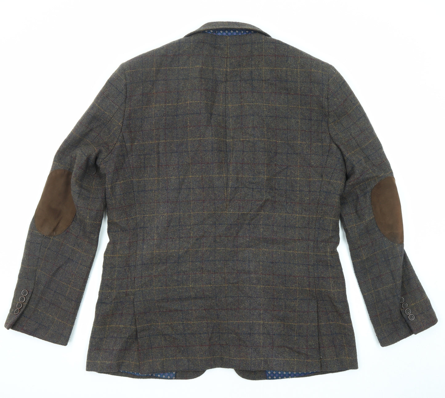 Harvey & Jones Mens Green Check Polyester Jacket Blazer Size 44 Regular - Elbow Patches