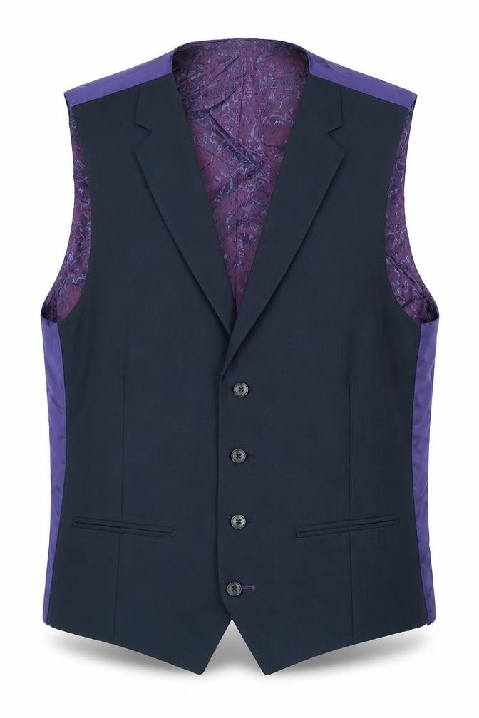 Front view of Gibson men’s blue wool jacket suit waistcoat, size 40, regular