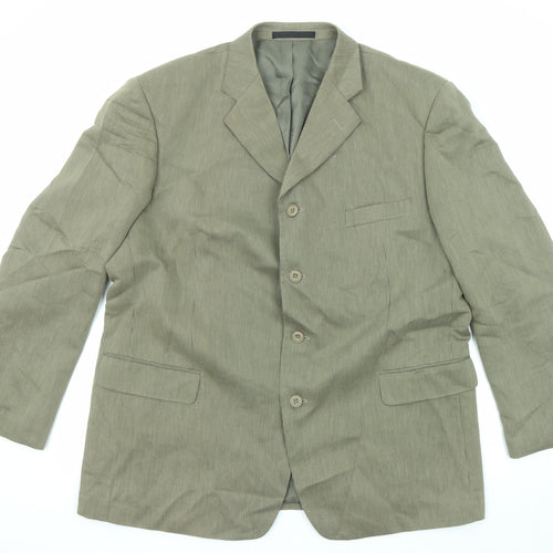 Pierre Remon Mens Green Striped Viscose Jacket Blazer Size 46 Regular