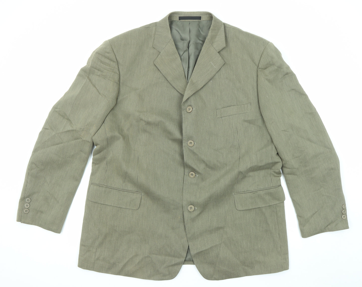 Pierre Remon Mens Green Striped Viscose Jacket Blazer Size 46 Regular