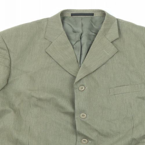 Pierre Remon Mens Green Striped Viscose Jacket Blazer Size 46 Regular