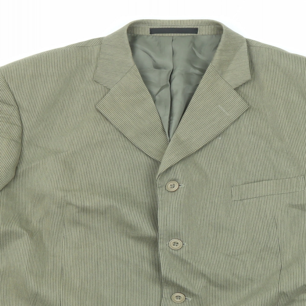 Pierre Remon Mens Green Striped Viscose Jacket Blazer Size 46 Regular