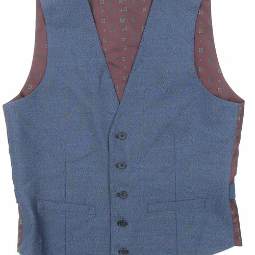 Burton Mens Blue Geometric Polyester Jacket Suit Waistcoat Size 38 Regular