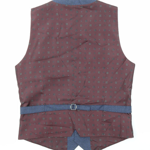 Burton Mens Blue Geometric Polyester Jacket Suit Waistcoat Size 38 Regular