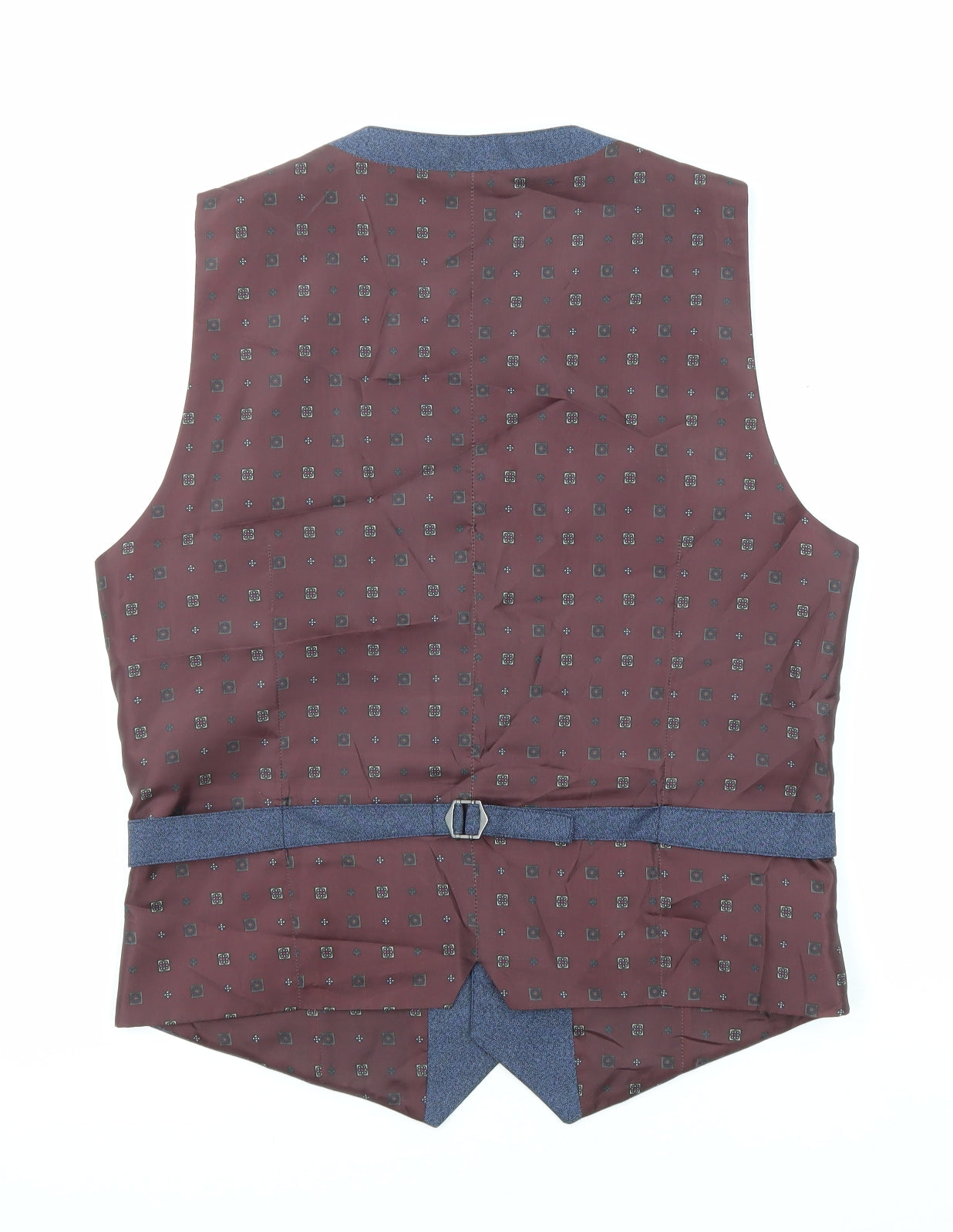 Burton Mens Blue Geometric Polyester Jacket Suit Waistcoat Size 38 Regular