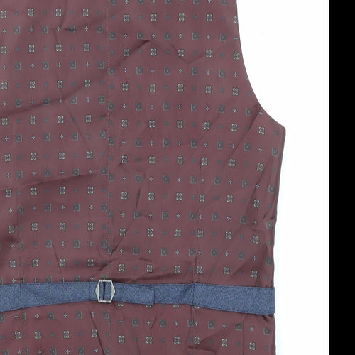 Burton Mens Blue Geometric Polyester Jacket Suit Waistcoat Size 38 Regular