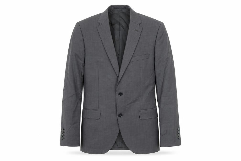 Front view of Paul Costelloe men’s grey wool jacket suit jacket, size 40, regular