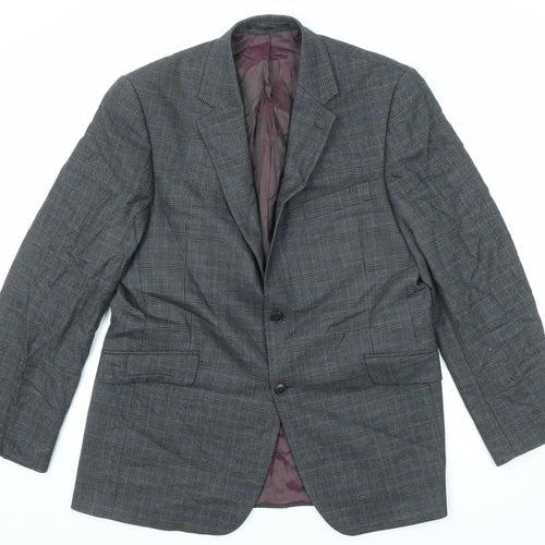 John Lewis Mens Grey Plaid Wool Jacket Suit Jacket Size 42 Regular