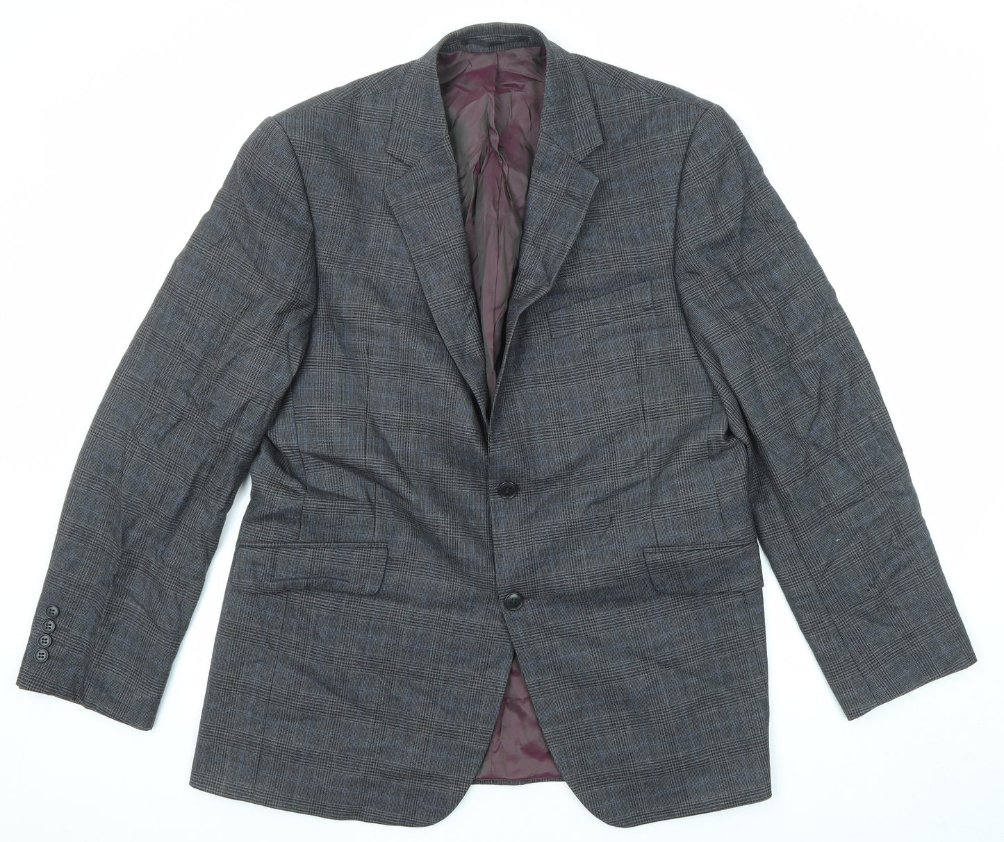 John Lewis Mens Grey Plaid Wool Jacket Suit Jacket Size 42 Regular