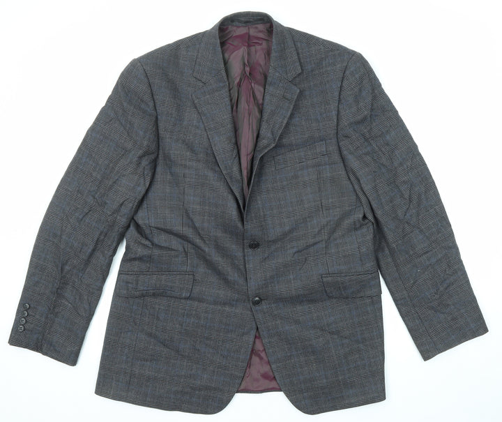 John Lewis Mens Grey Plaid Wool Jacket Suit Jacket Size 42 Regular