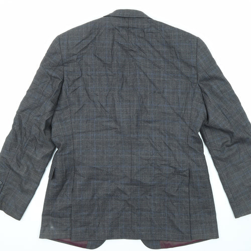 John Lewis Mens Grey Plaid Wool Jacket Suit Jacket Size 42 Regular
