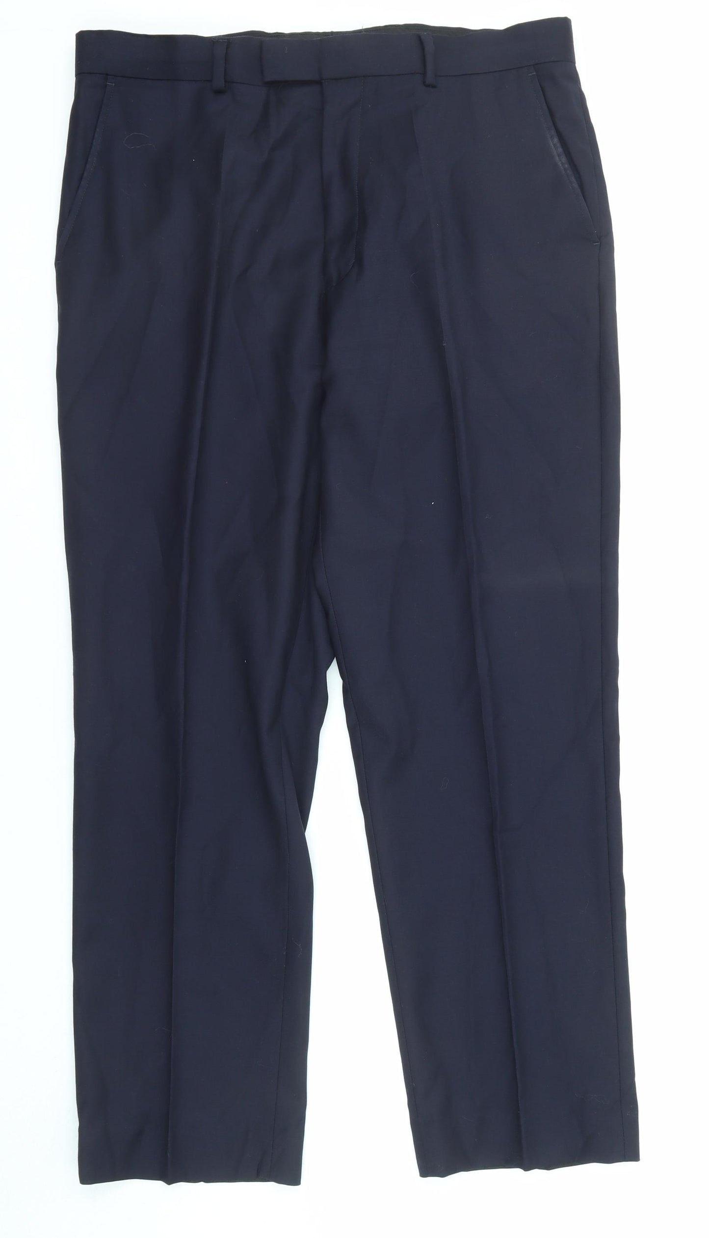 Samuel Windsor Mens Blue Wool Trousers Size 34 in L29 in Regular Zip