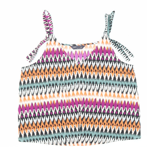 Marks and Spencer Womens Multicoloured Geometric Polyester Basic Tank Size 10 V-Neck
