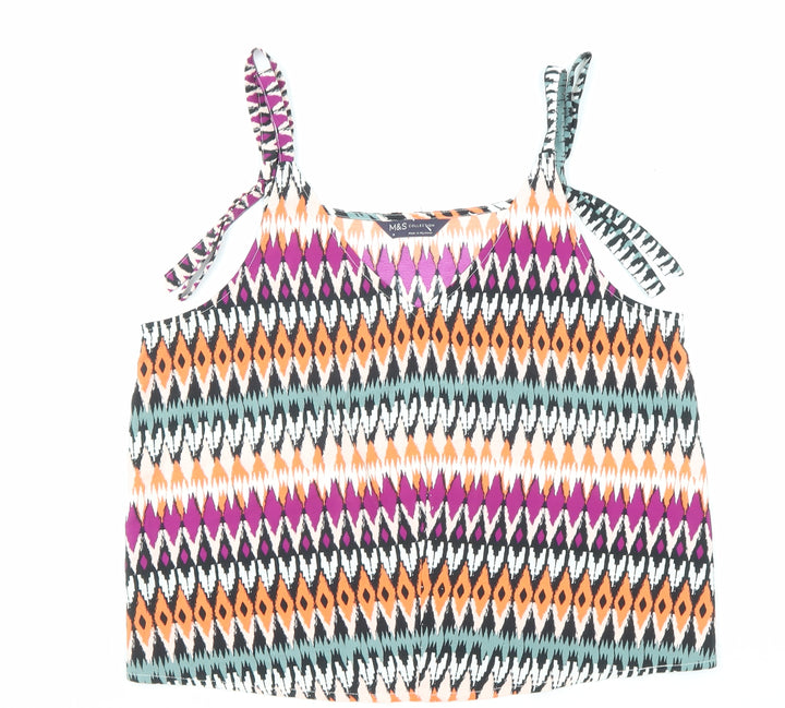 Marks and Spencer Womens Multicoloured Geometric Polyester Basic Tank Size 10 V-Neck