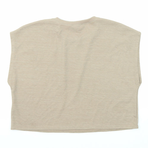 Zara Womens Beige Cotton Basic T-Shirt Size S Crew Neck