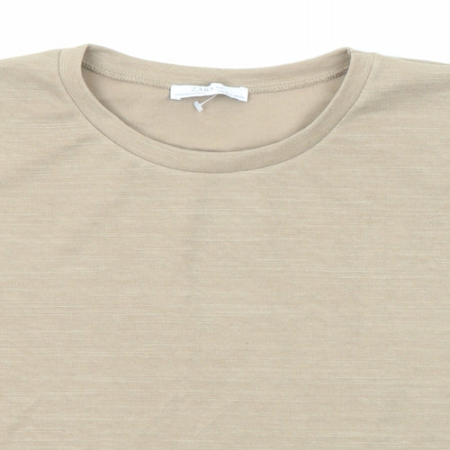 Zara Womens Beige Cotton Basic T-Shirt Size S Crew Neck