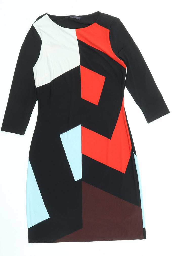 Marks and Spencer Womens Multicoloured Colourblock Polyester Shift Size 8 Boat Neck Pullover
