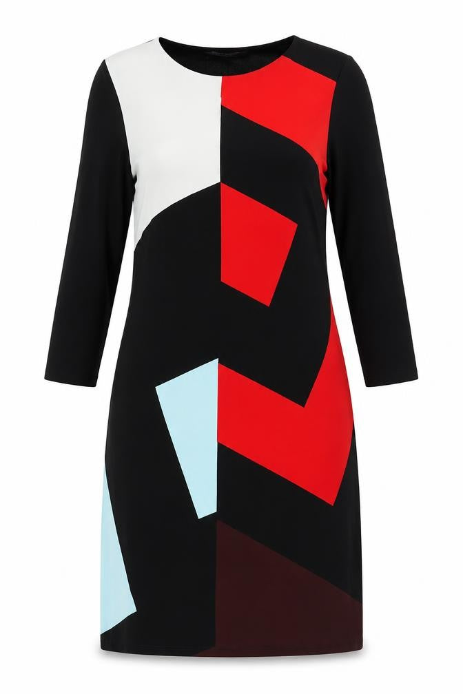Front view of Marks & Spencer women’s multicoloured colourblock polyester shift, size UK 8, boat neck pullover