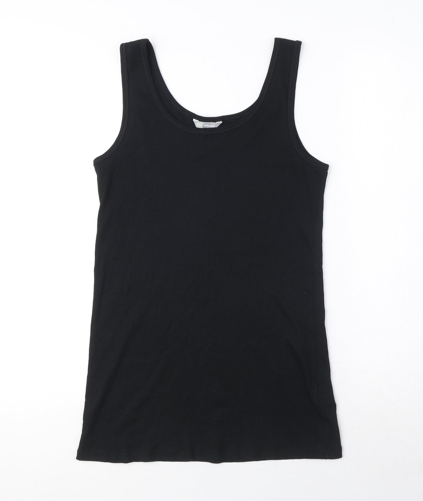 Marks and Spencer Womens Black 100% Cotton Basic Tank Size 16 Scoop Neck