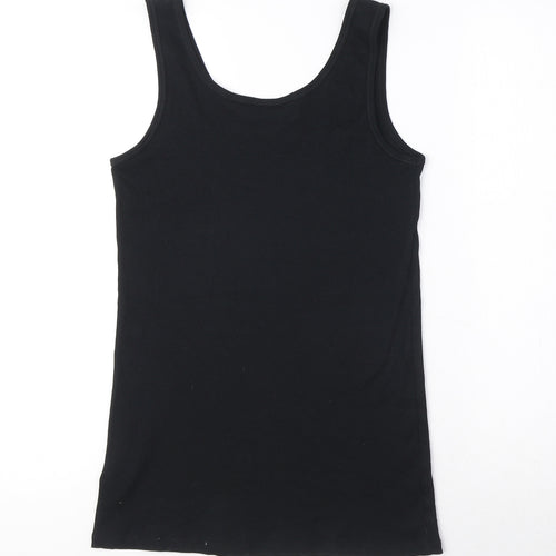 Marks and Spencer Womens Black 100% Cotton Basic Tank Size 16 Scoop Neck