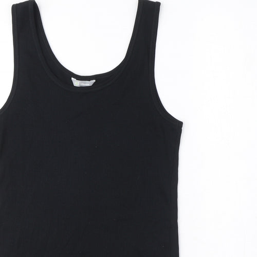 Marks and Spencer Womens Black 100% Cotton Basic Tank Size 16 Scoop Neck