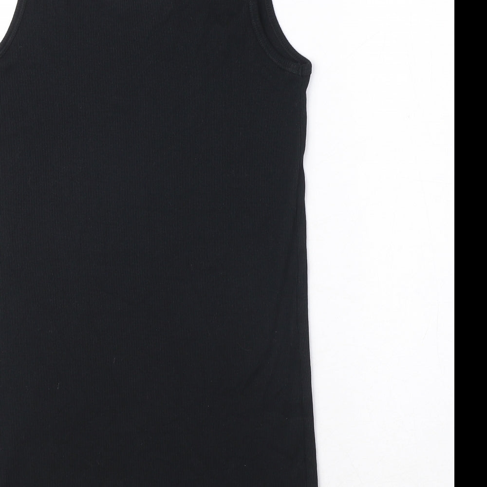 Marks and Spencer Womens Black 100% Cotton Basic Tank Size 16 Scoop Neck