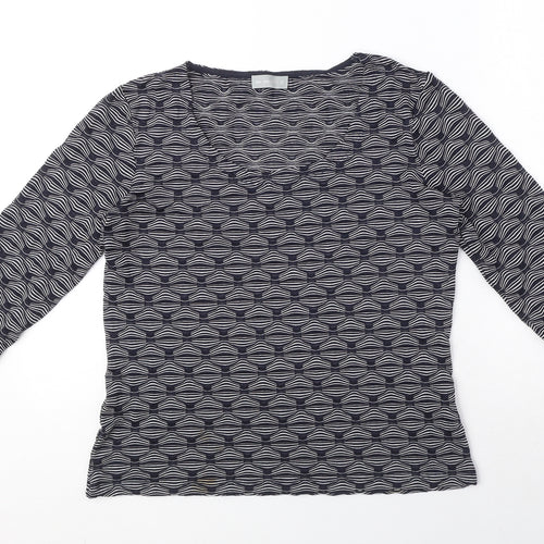 Per Una Womens Blue Geometric Polyester Basic T-Shirt Size 12 Boat Neck