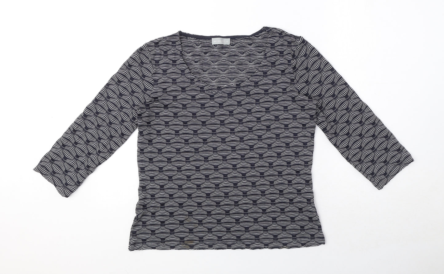 Per Una Womens Blue Geometric Polyester Basic T-Shirt Size 12 Boat Neck