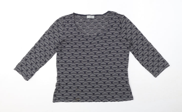 Per Una Womens Blue Geometric Polyester Basic T-Shirt Size 12 Boat Neck
